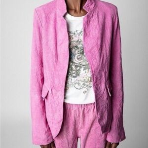 ZADIG & VOLTAIRE Verys Creased Goat Leather Suede Jacket In Tulipe size 38